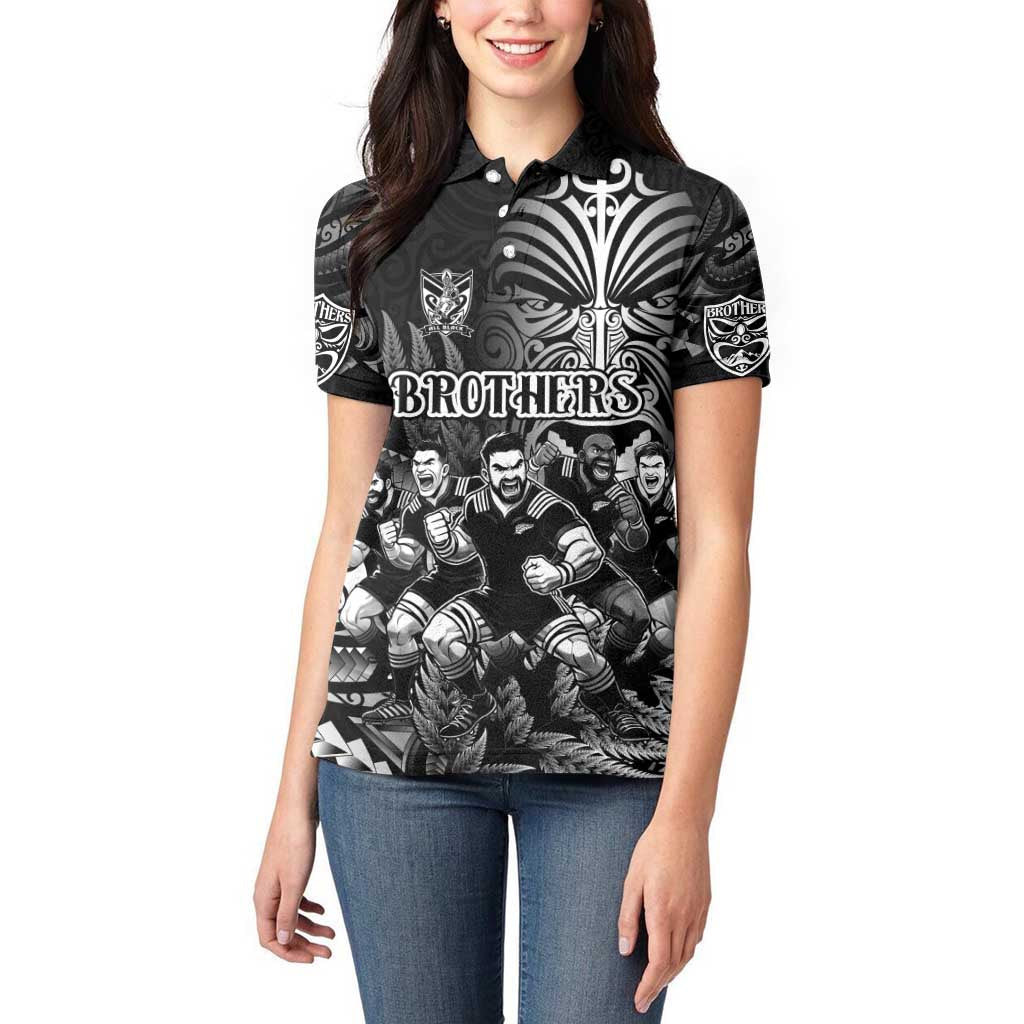 Personalized All Black Brothers Rugby Women Polo Shirt New Zealand Maori Haka
