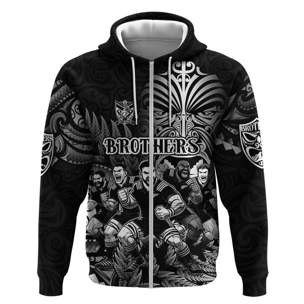 Personalized All Black Brothers Rugby Zip Hoodie New Zealand Maori Haka