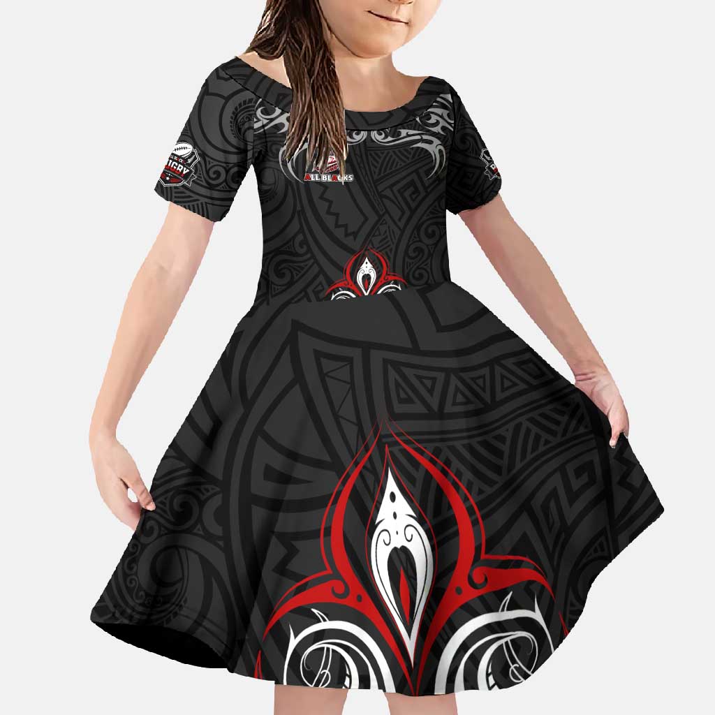 All Black NZL Rugby Champions Family Matching Off Shoulder Maxi Dress and Hawaiian Shirt Maori Warrior
