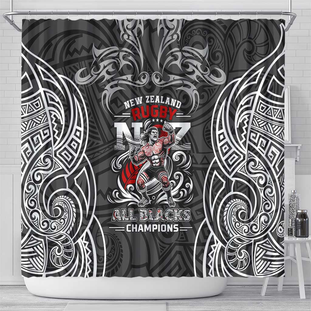 All Black NZL Rugby Champions Shower Curtain Maori Warrior