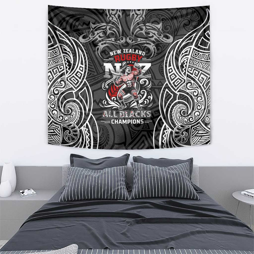 All Black NZL Rugby Champions Tapestry Maori Warrior