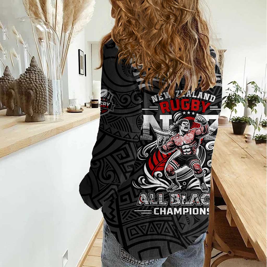 All Black NZL Rugby Champions Women Casual Shirt Maori Warrior
