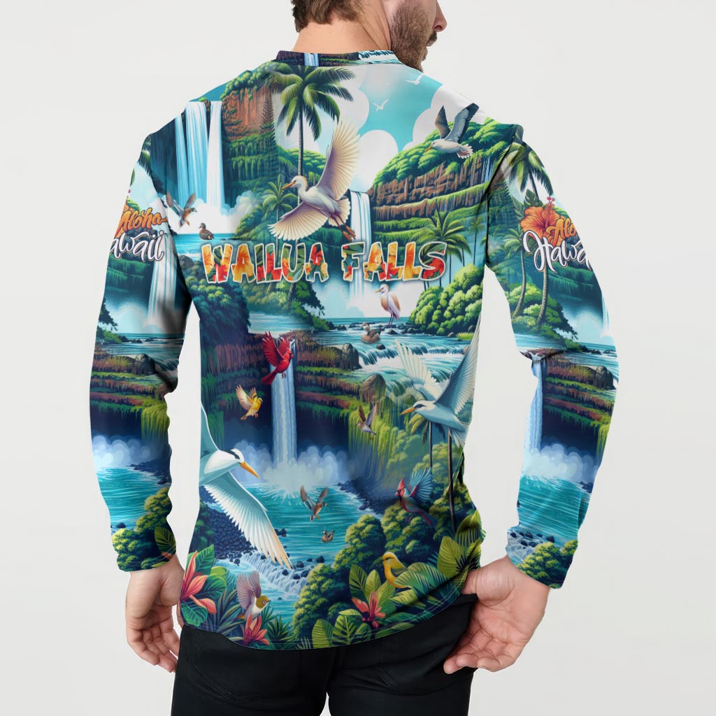Wailua Falls Hawaii Button Sweatshirt Kauai Natural Beauty