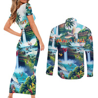 Wailua Falls Hawaii Couples Matching Short Sleeve Bodycon Dress and Long Sleeve Button Shirt Kauai Natural Beauty