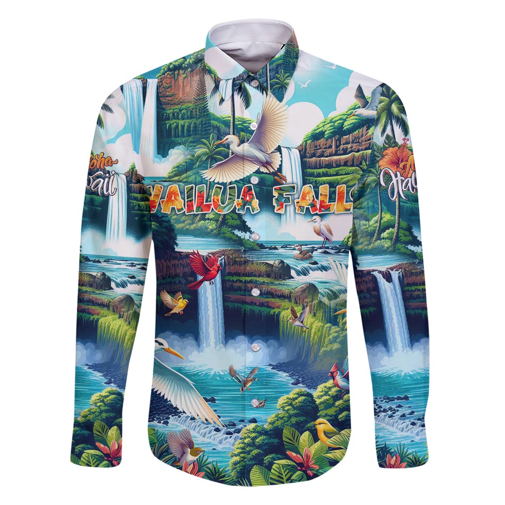Wailua Falls Hawaii Family Matching Long Sleeve Bodycon Dress and Hawaiian Shirt Kauai Natural Beauty