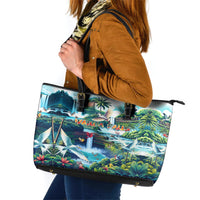 Wailua Falls Hawaii Leather Tote Bag Kauai Natural Beauty DT02 Art - Polynesian Pride