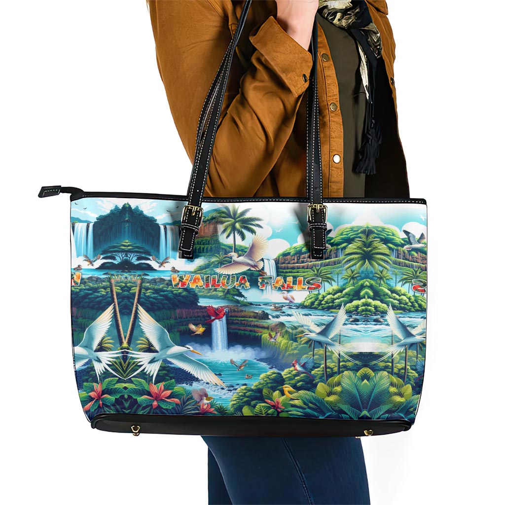 Wailua Falls Hawaii Leather Tote Bag Kauai Natural Beauty DT02 - Polynesian Pride