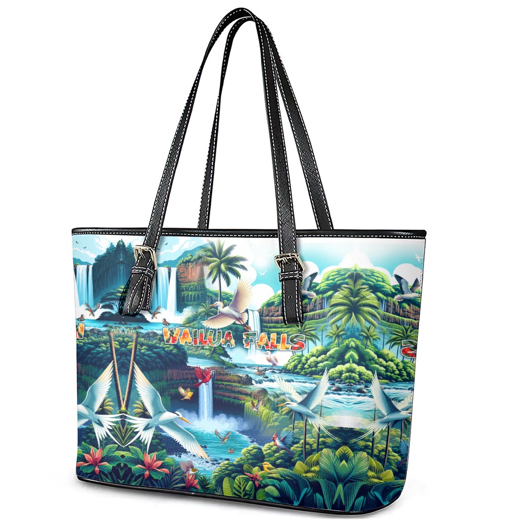 Wailua Falls Hawaii Leather Tote Bag Kauai Natural Beauty DT02 - Polynesian Pride