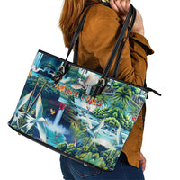 Wailua Falls Hawaii Leather Tote Bag Kauai Natural Beauty DT02 - Polynesian Pride