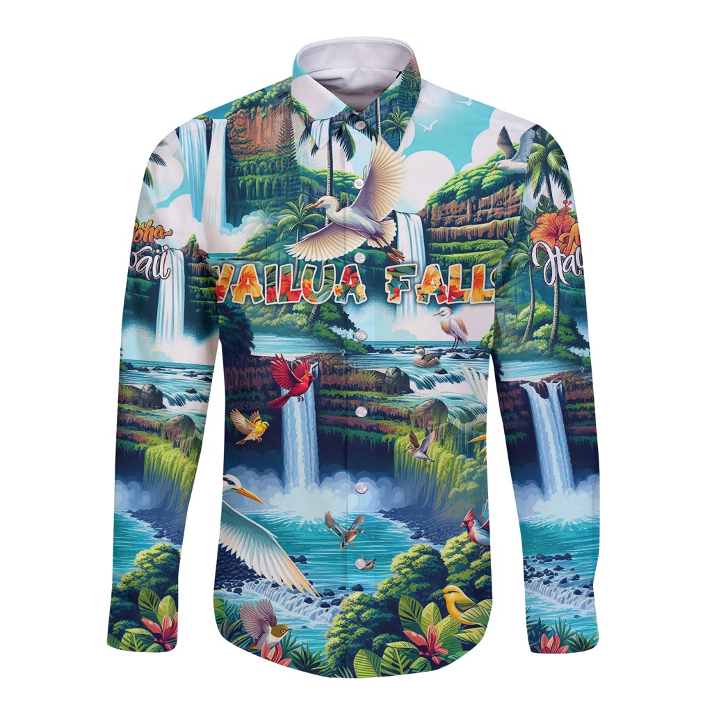 Wailua Falls Hawaii Long Sleeve Button Shirt Kauai Natural Beauty DT02 Unisex Art - Polynesian Pride