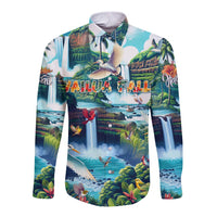 Wailua Falls Hawaii Long Sleeve Button Shirt Kauai Natural Beauty DT02 Unisex Art - Polynesian Pride