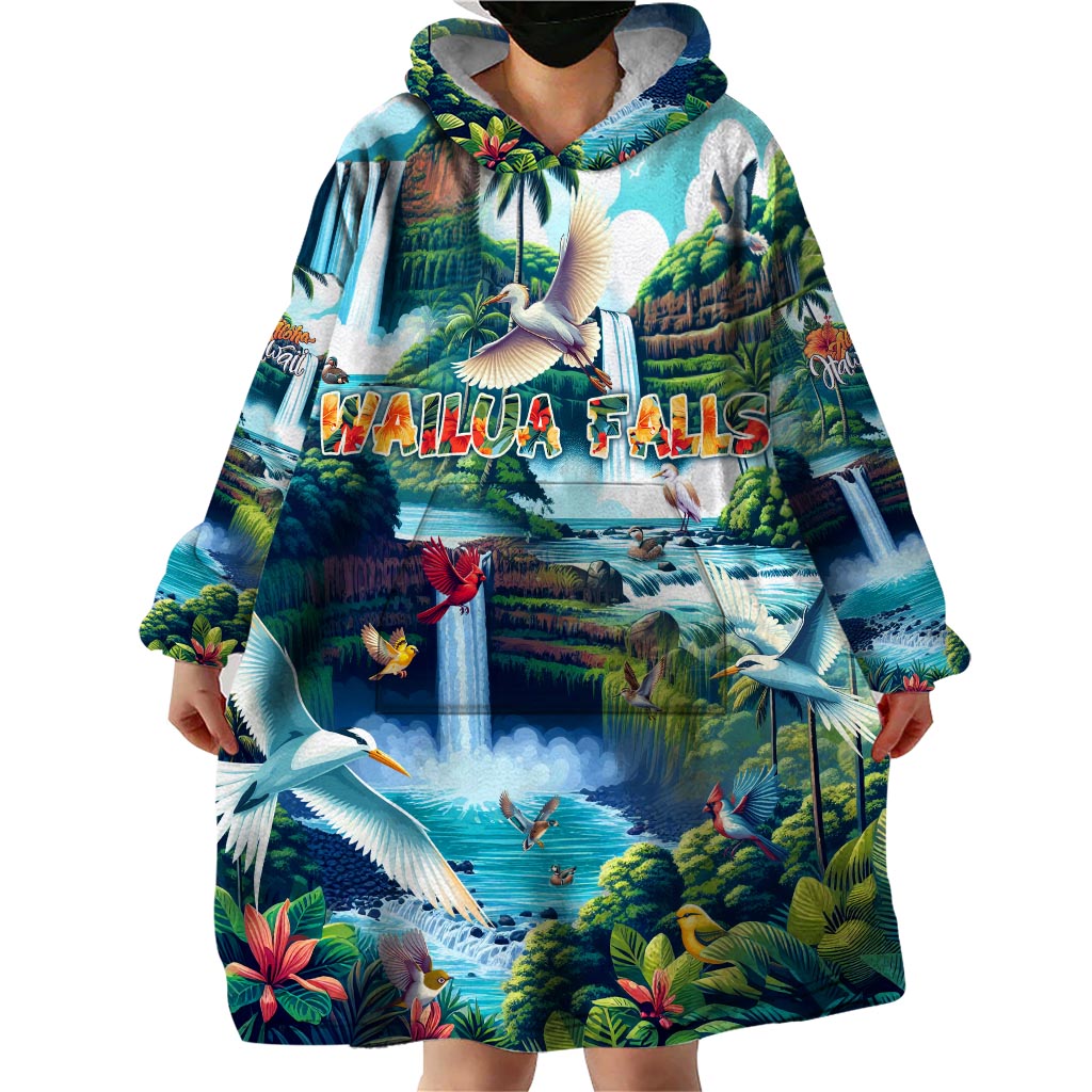 Wailua Falls Hawaii Wearable Blanket Hoodie Kauai Natural Beauty