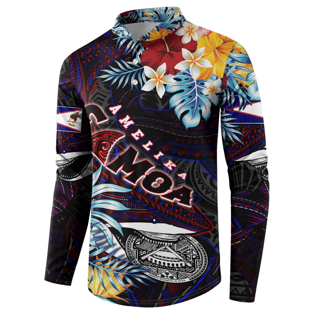 Personalized Amelika Samoa Sharks Polynesia Button Sweatshirt American Samoa
