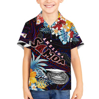 Personalized Amelika Samoa Sharks Polynesia Family Matching Off The Shoulder Long Sleeve Dress and Hawaiian Shirt American Samoa