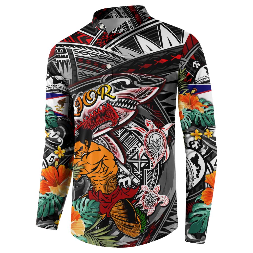 Personalized American Samoa Warrior Button Sweatshirt Shark Turtle Polynesian Tattoo