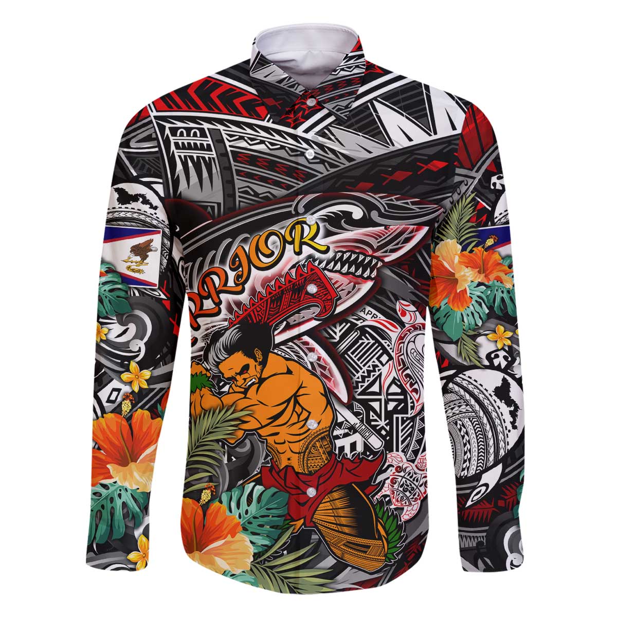 Personalized American Samoa Warrior Family Matching Off The Shoulder Long Sleeve Dress and Hawaiian Shirt Shark Turtle Polynesian Tattoo