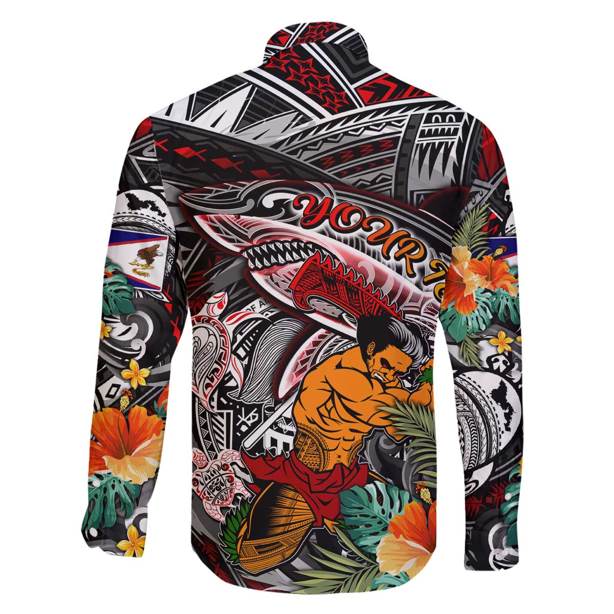 Personalized American Samoa Warrior Family Matching Off The Shoulder Long Sleeve Dress and Hawaiian Shirt Shark Turtle Polynesian Tattoo