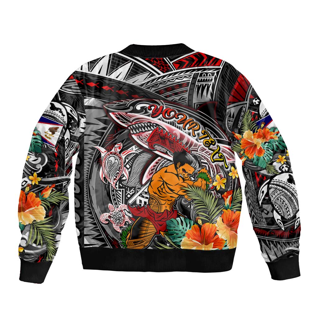 Personalized American Samoa Warrior Sleeve Zip Bomber Jacket Shark Turtle Polynesian Tattoo