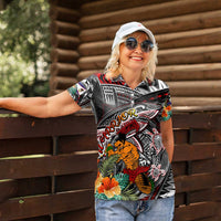 Personalized American Samoa Warrior Women Polo Shirt Shark Turtle Polynesian Tattoo