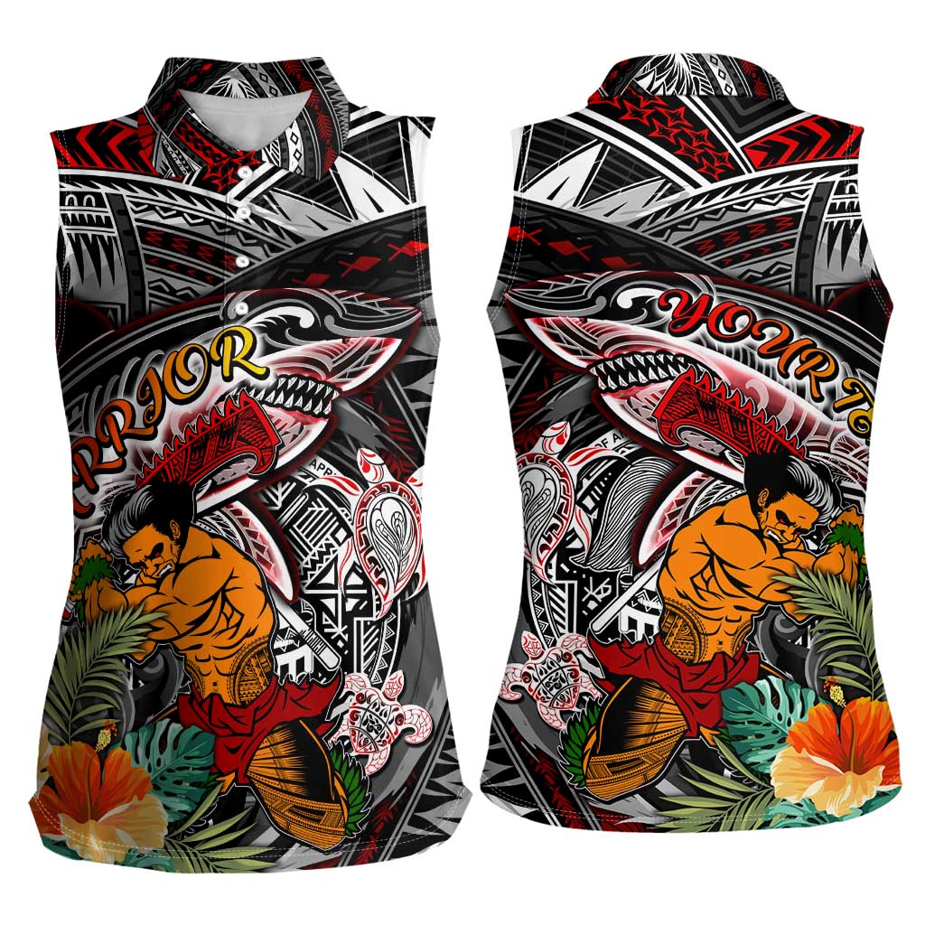 Personalized American Samoa Warrior Women Sleeveless Polo Shirt Shark Turtle Polynesian Tattoo DT02 - Polynesian Pride