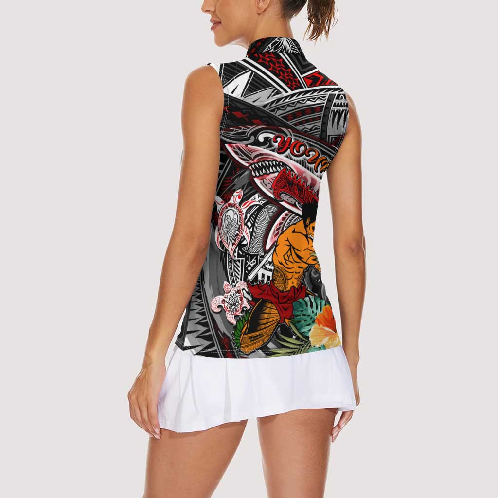 Personalized American Samoa Warrior Women Sleeveless Polo Shirt Shark Turtle Polynesian Tattoo DT02 - Polynesian Pride