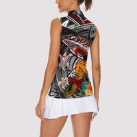 Personalized American Samoa Warrior Women Sleeveless Polo Shirt Shark Turtle Polynesian Tattoo DT02 - Polynesian Pride