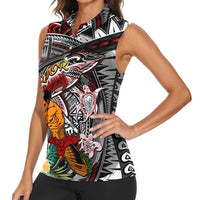 Personalized American Samoa Warrior Women Sleeveless Polo Shirt Shark Turtle Polynesian Tattoo DT02 - Polynesian Pride
