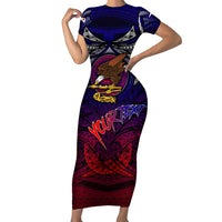 Personalized American Samoa Flag Family Matching Short Sleeve Bodycon Dress and Hawaiian Shirt Eagles Polynesian Art