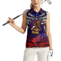 Personalized American Samoa Flag Women Sleeveless Polo Shirt Eagles Polynesian Art