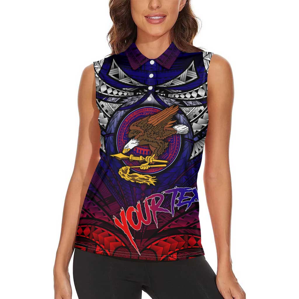 Personalized American Samoa Flag Women Sleeveless Polo Shirt Eagles Polynesian Art