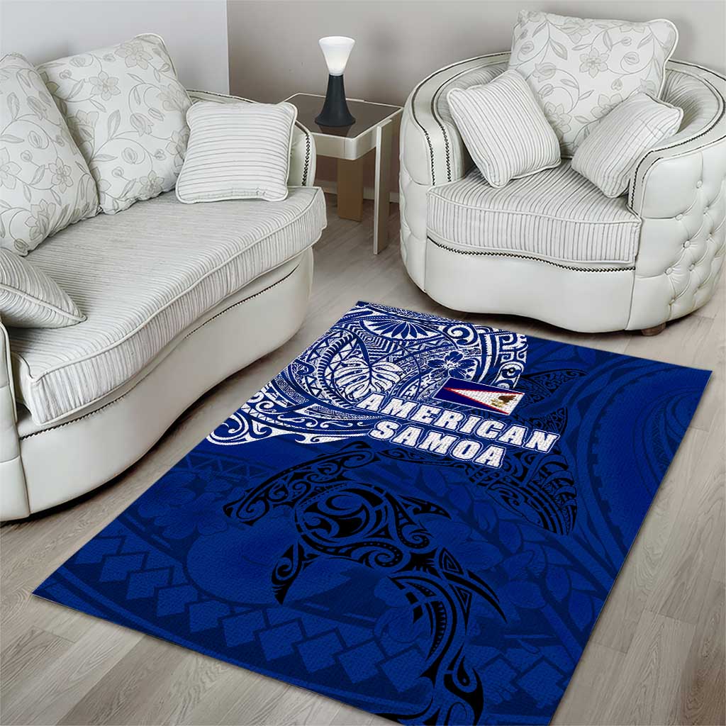 Sharks And American Samoa Area Rug Simple Polynesian Blue