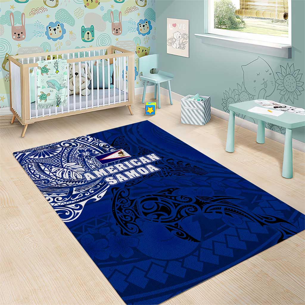 Sharks And American Samoa Area Rug Simple Polynesian Blue