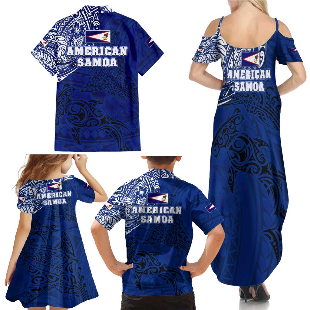 Sharks And American Samoa Family Matching Summer Maxi Dress and Hawaiian Shirt Simple Polynesian Blue