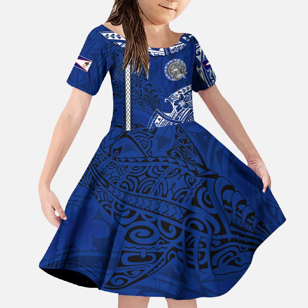 Sharks And American Samoa Family Matching Tank Maxi Dress and Hawaiian Shirt Simple Polynesian Blue DT02 Daughter's Dress Blue - Polynesian Pride