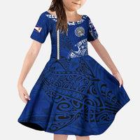 Sharks And American Samoa Family Matching Tank Maxi Dress and Hawaiian Shirt Simple Polynesian Blue DT02 Daughter's Dress Blue - Polynesian Pride