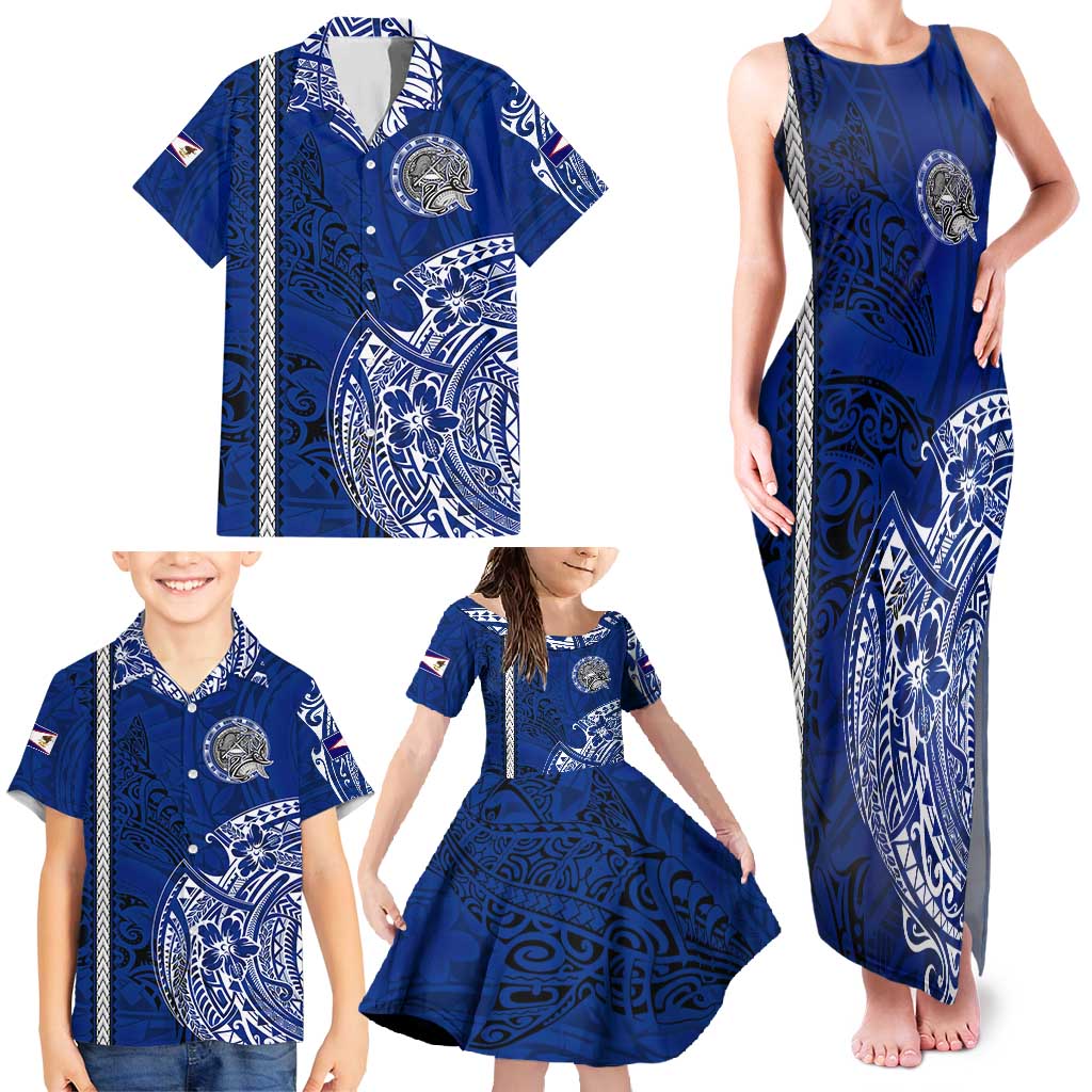 Sharks And American Samoa Family Matching Tank Maxi Dress and Hawaiian Shirt Simple Polynesian Blue DT02 - Polynesian Pride