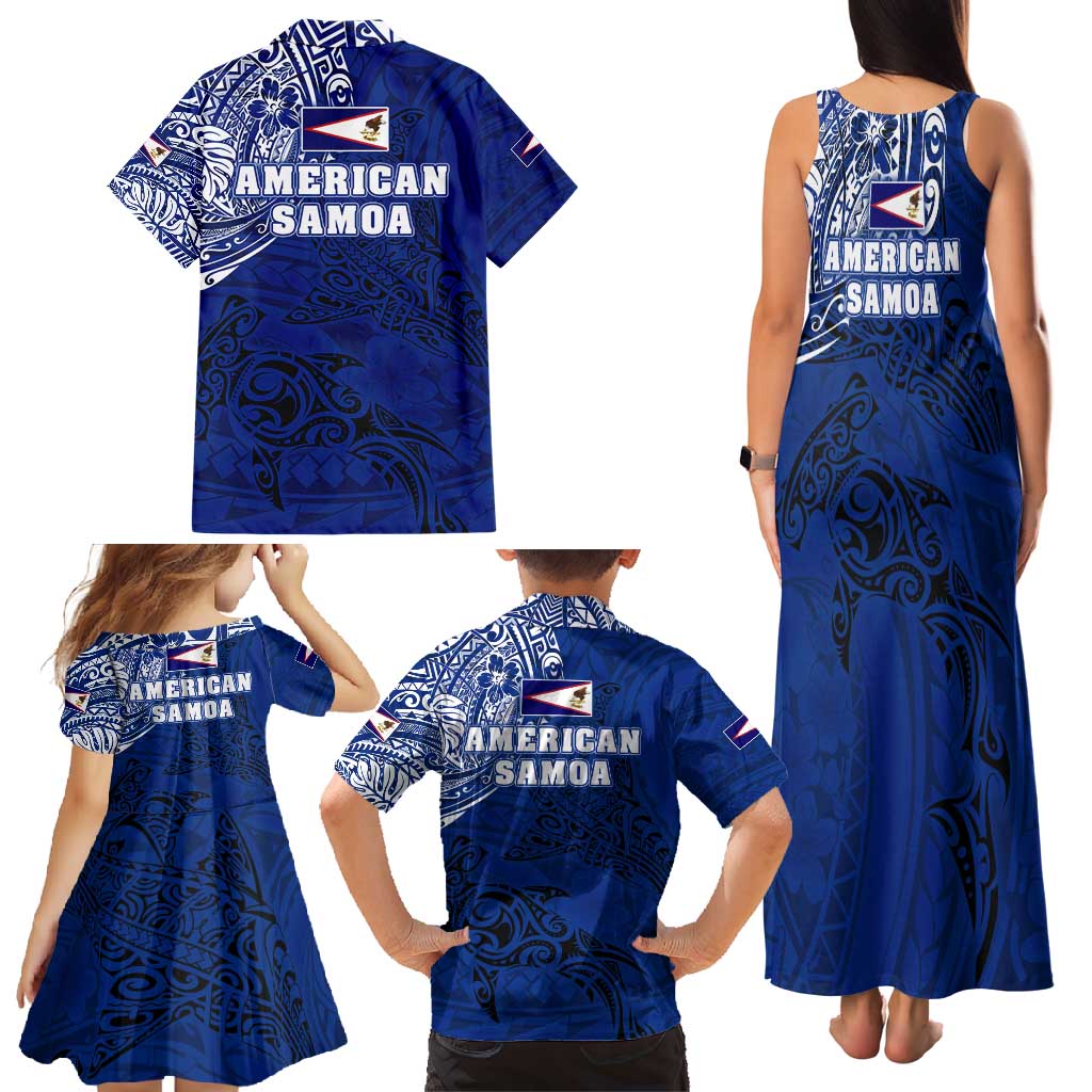 Sharks And American Samoa Family Matching Tank Maxi Dress and Hawaiian Shirt Simple Polynesian Blue DT02 - Polynesian Pride