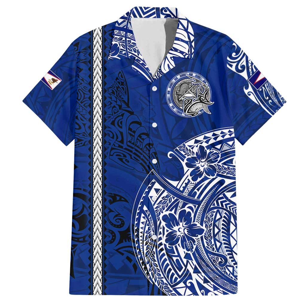 Sharks And American Samoa Family Matching Tank Maxi Dress and Hawaiian Shirt Simple Polynesian Blue DT02 Dad's Shirt - Short Sleeve Blue - Polynesian Pride