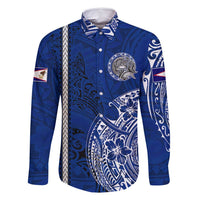 Sharks And American Samoa Family Matching Tank Maxi Dress and Hawaiian Shirt Simple Polynesian Blue DT02 Dad's Shirt - Long Sleeve Blue - Polynesian Pride