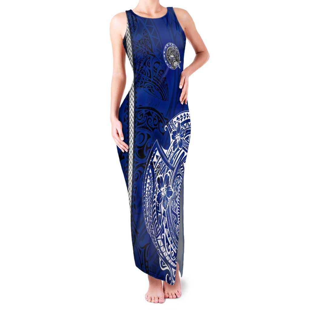Sharks And American Samoa Family Matching Tank Maxi Dress and Hawaiian Shirt Simple Polynesian Blue DT02 Mom's Dress Blue - Polynesian Pride
