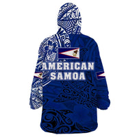 Sharks And American Samoa Wearable Blanket Hoodie Simple Polynesian Blue