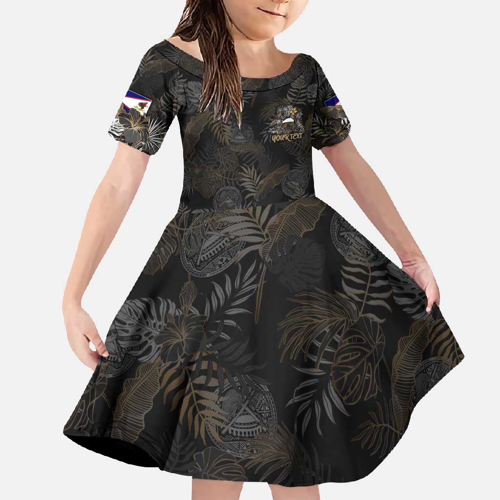 Personalized Shaka Girls America Samoa Family Matching Long Sleeve Bodycon Dress and Hawaiian Shirt Tropical Flowers Vintage DT02 Daughter's Dress Black - Polynesian Pride