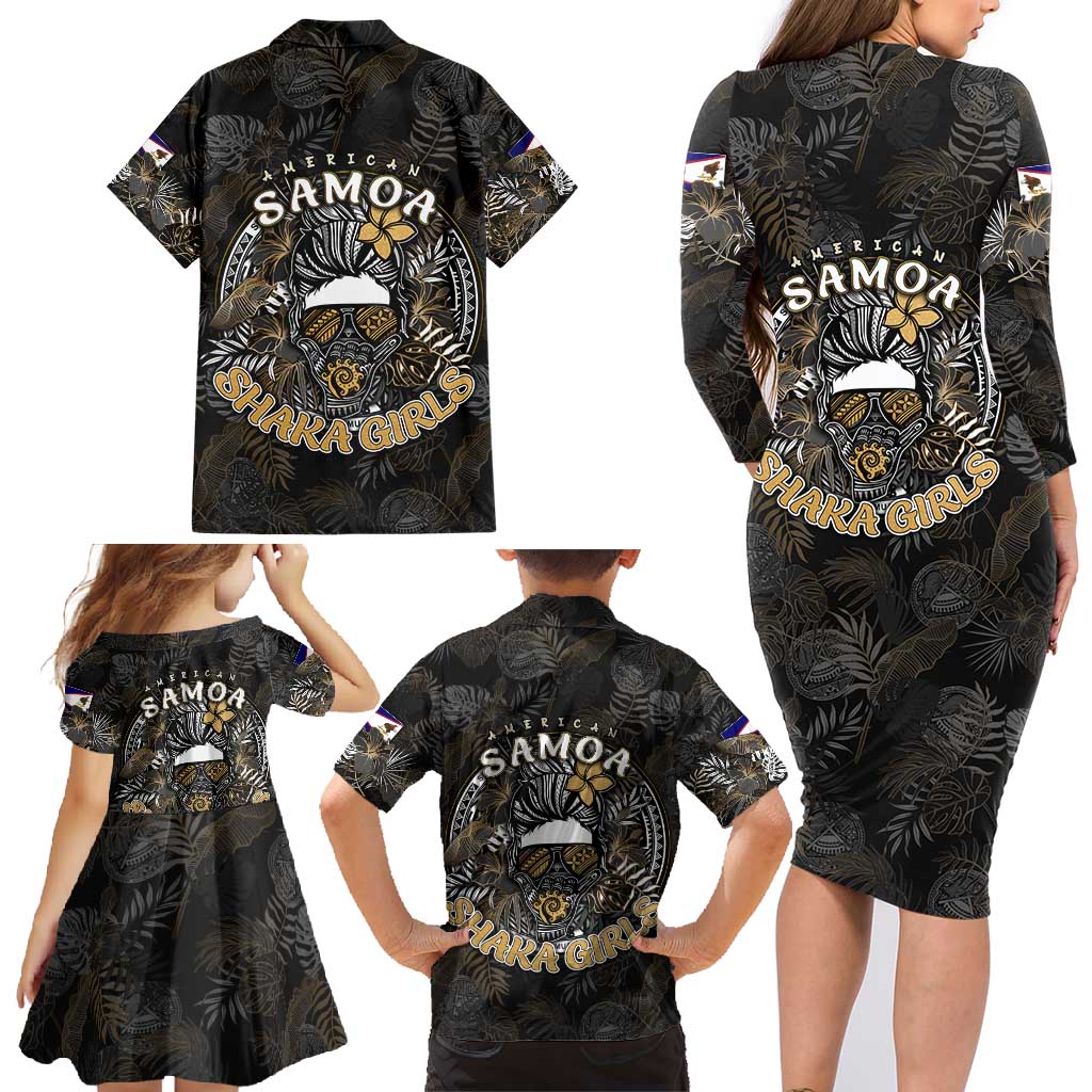 Personalized Shaka Girls America Samoa Family Matching Long Sleeve Bodycon Dress and Hawaiian Shirt Tropical Flowers Vintage DT02 - Polynesian Pride