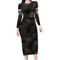 Personalized Shaka Girls America Samoa Family Matching Long Sleeve Bodycon Dress and Hawaiian Shirt Tropical Flowers Vintage DT02 Mom's Dress Black - Polynesian Pride