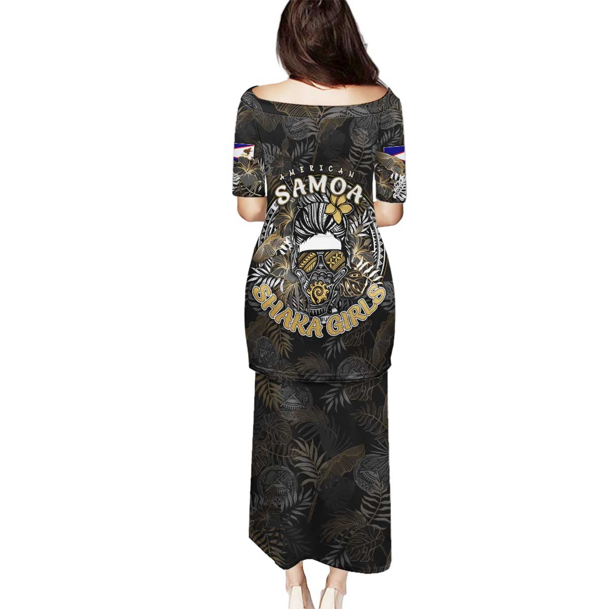 Personalized Shaka Girls America Samoa Family Matching Puletasi and Hawaiian Shirt Tropical Flowers Vintage