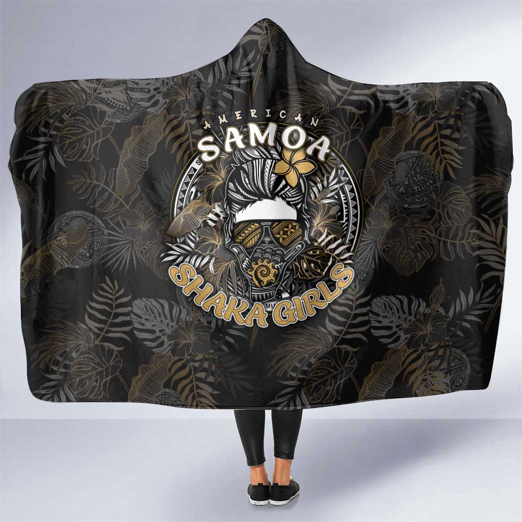 Personalized Shaka Girls America Samoa Hooded Blanket Tropical Flowers Vintage DT02 One Size Black - Polynesian Pride