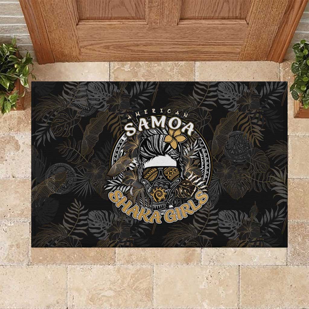 Personalized Shaka Girls America Samoa Rubber Doormat Tropical Flowers Vintage DT02 Black - Polynesian Pride