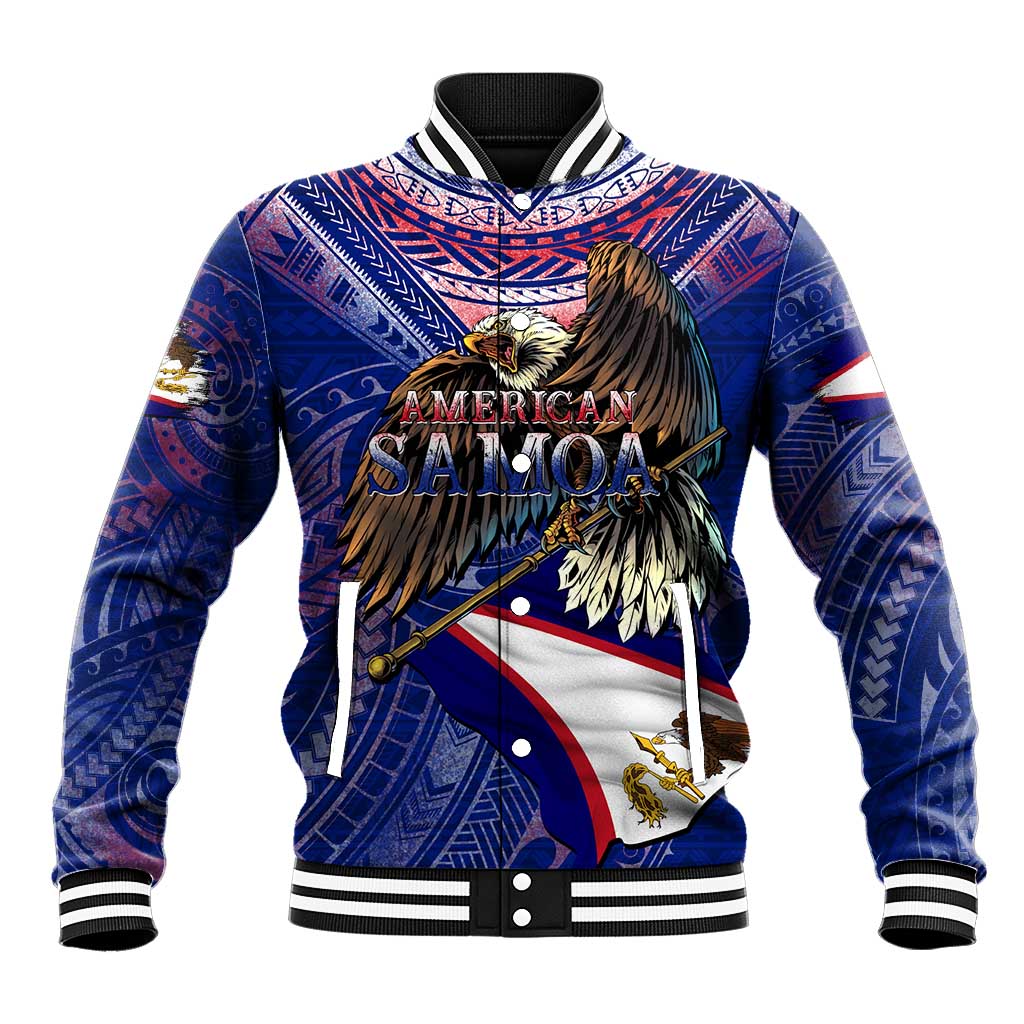 American Samoa Baseball Jacket Brave Eagle Flag Color DT02 Unisex Blue - Polynesian Pride