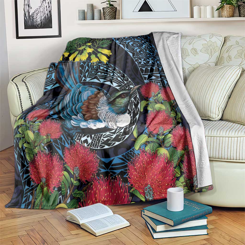 New Zealand Tui Bird Blanket Maori Koru Mix Pohutukawa