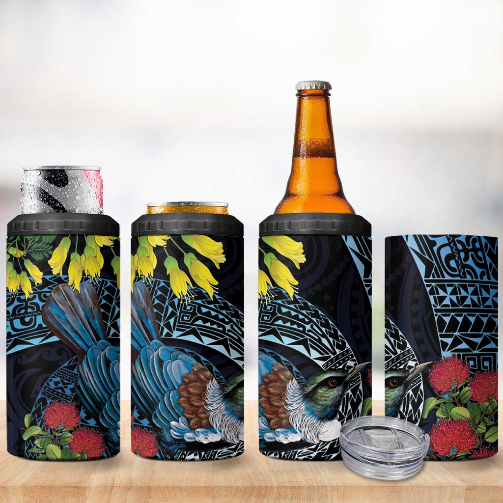 New Zealand Tui Bird 4 in 1 Can Cooler Tumbler Maori Koru Mix Pohutukawa